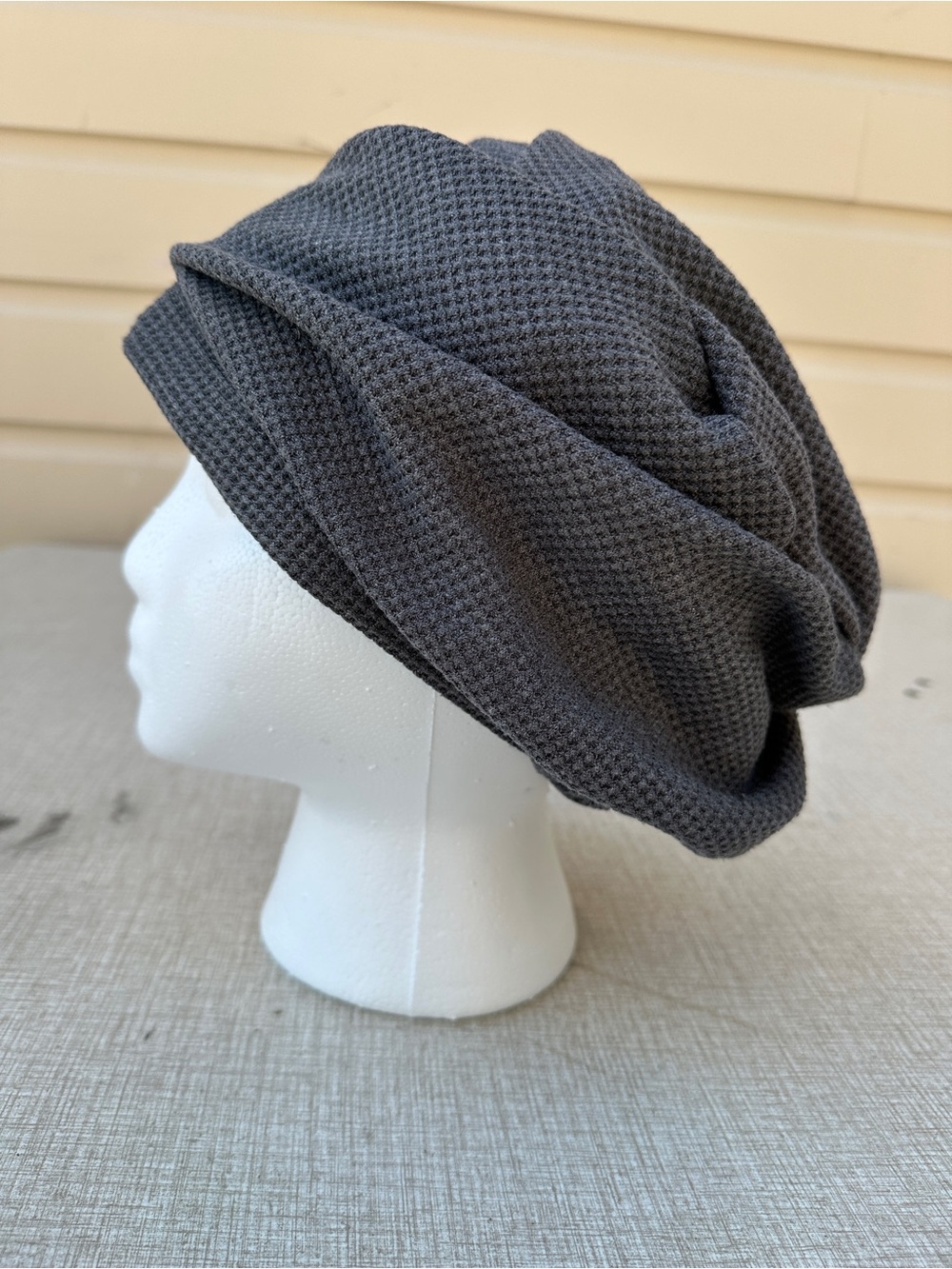 Gray Waffle Knit Slouchy Beanie Hat - Tichel Beret snood headcovering